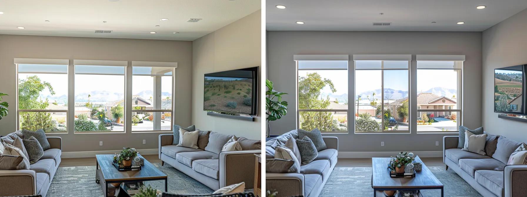 a modern residential interior in simi valley showcases expert window installation with sleek dual-pane vinyl windows that flood the clean, spacious living area with abundant natural light, enhancing the curb appeal of california-style homes.