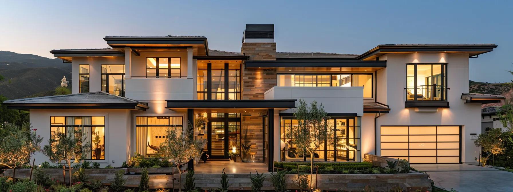 a modern simi valley home showcases elegantly installed replacement windows, featuring sleek frames and inviting light that accentuates the spacious interior against a contemporary urban backdrop.