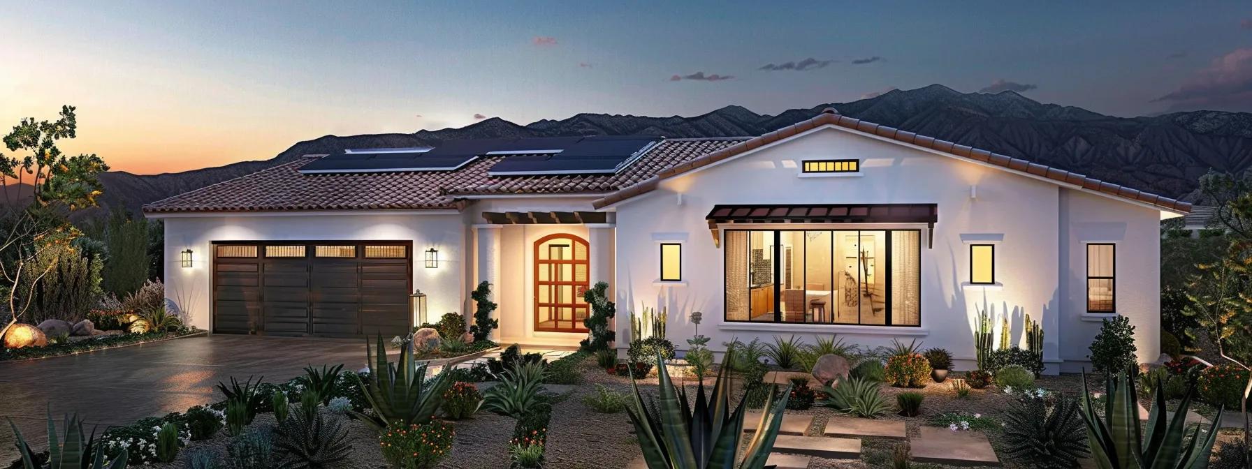 a sleek, modern home in simi valley features energy-efficient dual-pane vinyl windows that seamlessly integrate smart technology and security solutions, showcasing bright interiors filled with natural light and enhancing the curb appeal of its stylish stucco exterior.