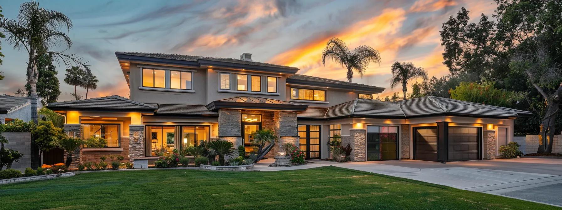 a sleek, modern simi valley home showcases newly installed dual-pane vinyl windows with low-e coatings, illuminating a spacious interior while highlighting energy efficiency in a sunny, suburban setting.
