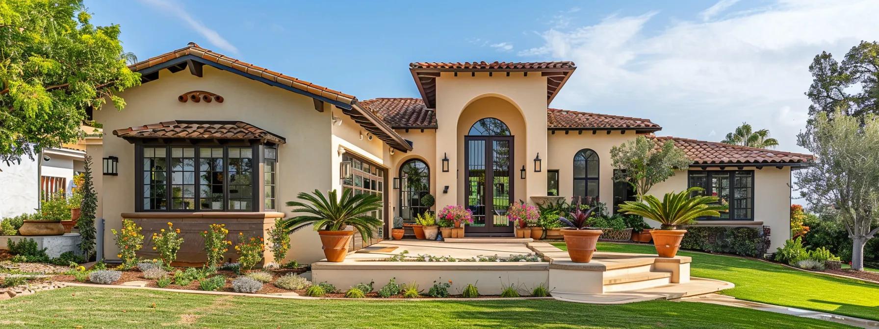 a bright and inviting interior of a modern california home showcases newly installed energy-efficient dual-pane vinyl windows, accentuating the elegant stucco exterior and enhancing the overall curb appeal in a sunny suburban neighborhood.