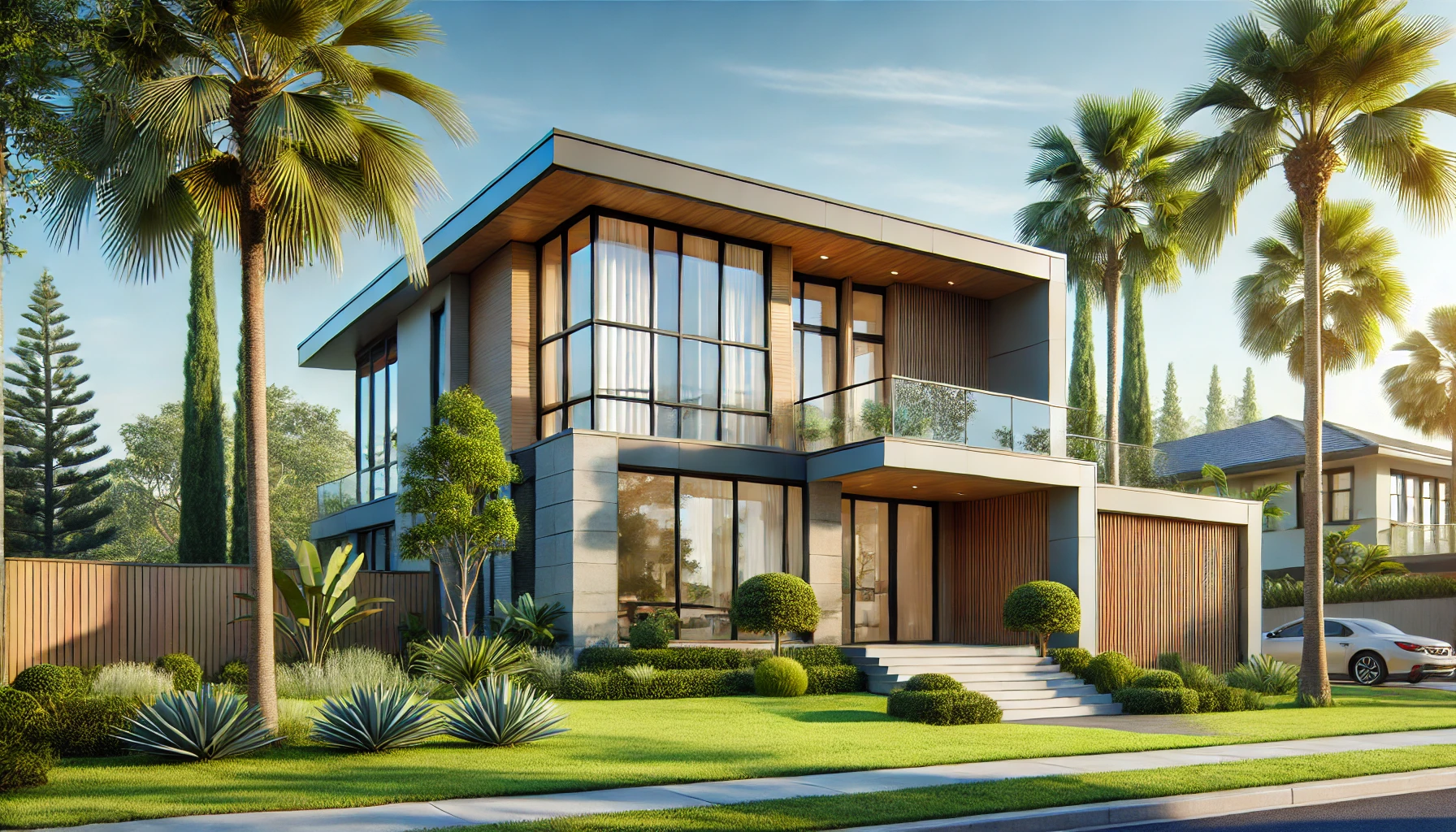 a house with trees around it